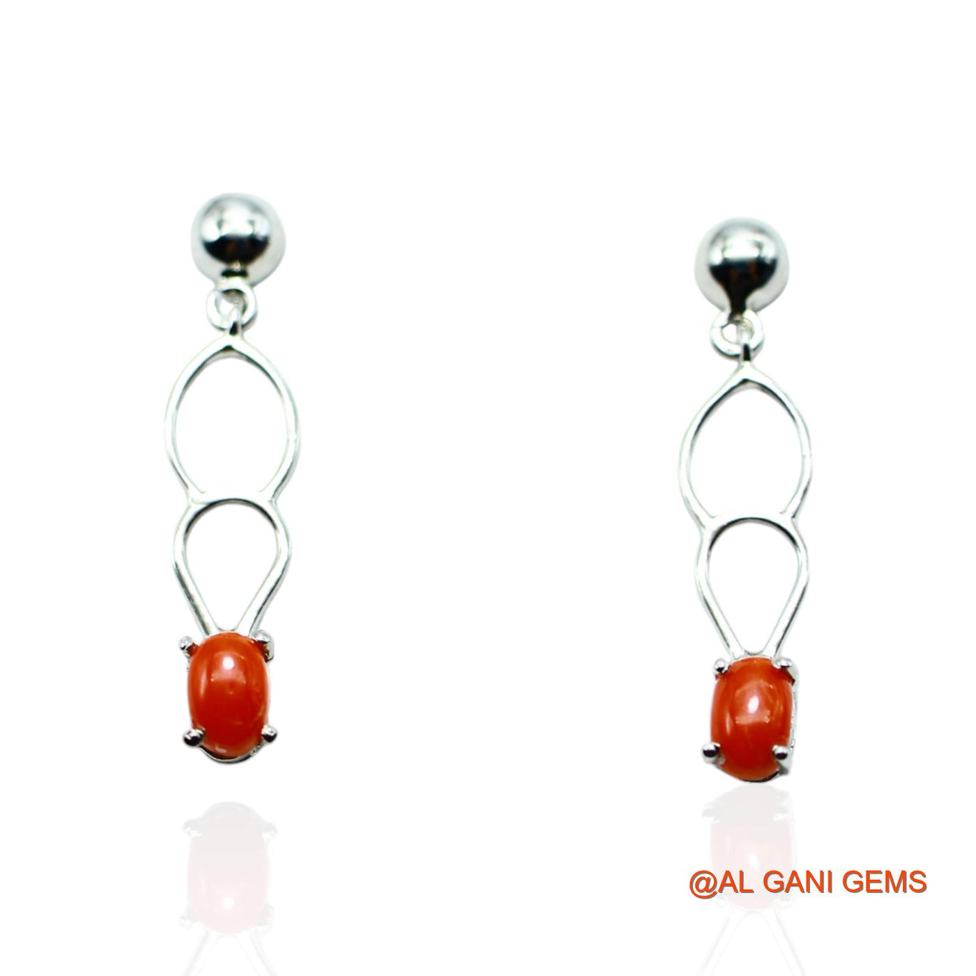 Coral Stone 925 Silver Bezel Dangle Drop Handcrafted Hook Earrings SE-8