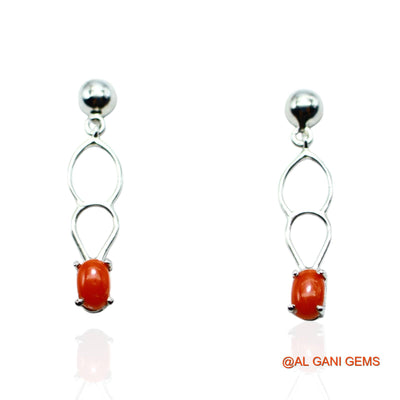 Coral Stone 925 Silver Bezel Dangle Drop Handcrafted Hook Earrings SE-8