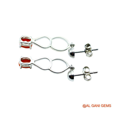 Coral Stone 925 Silver Bezel Dangle Drop Handcrafted Hook Earrings SE-8