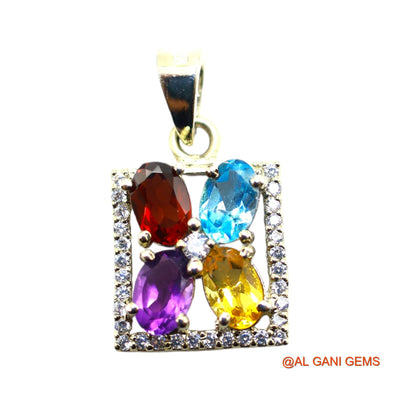925 Sterling Silver Garnet, Amethyst, Citrin, BT Gemstone Zircon Bezel Antique Pendant SP-10