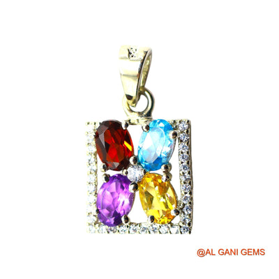 925 Sterling Silver Garnet, Amethyst, Citrin, BT Gemstone Zircon Bezel Antique Pendant SP-10