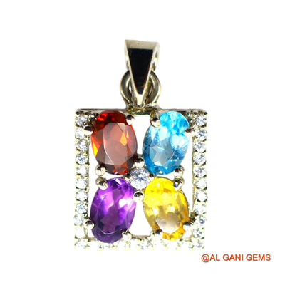 925 Sterling Silver Garnet, Amethyst, Citrin, BT Gemstone Zircon Bezel Antique Pendant SP-10