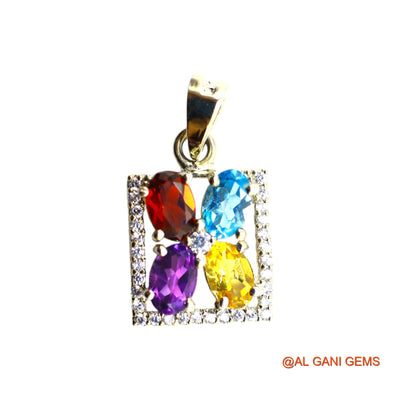 925 Sterling Silver Garnet, Amethyst, Citrin, BT Gemstone Zircon Bezel Antique Pendant SP-10
