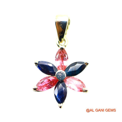 Blue Sapphire, Tourmaline Gemstone Tourmaline Mother Bezel Pendant 925 Sterling Silver SP-13