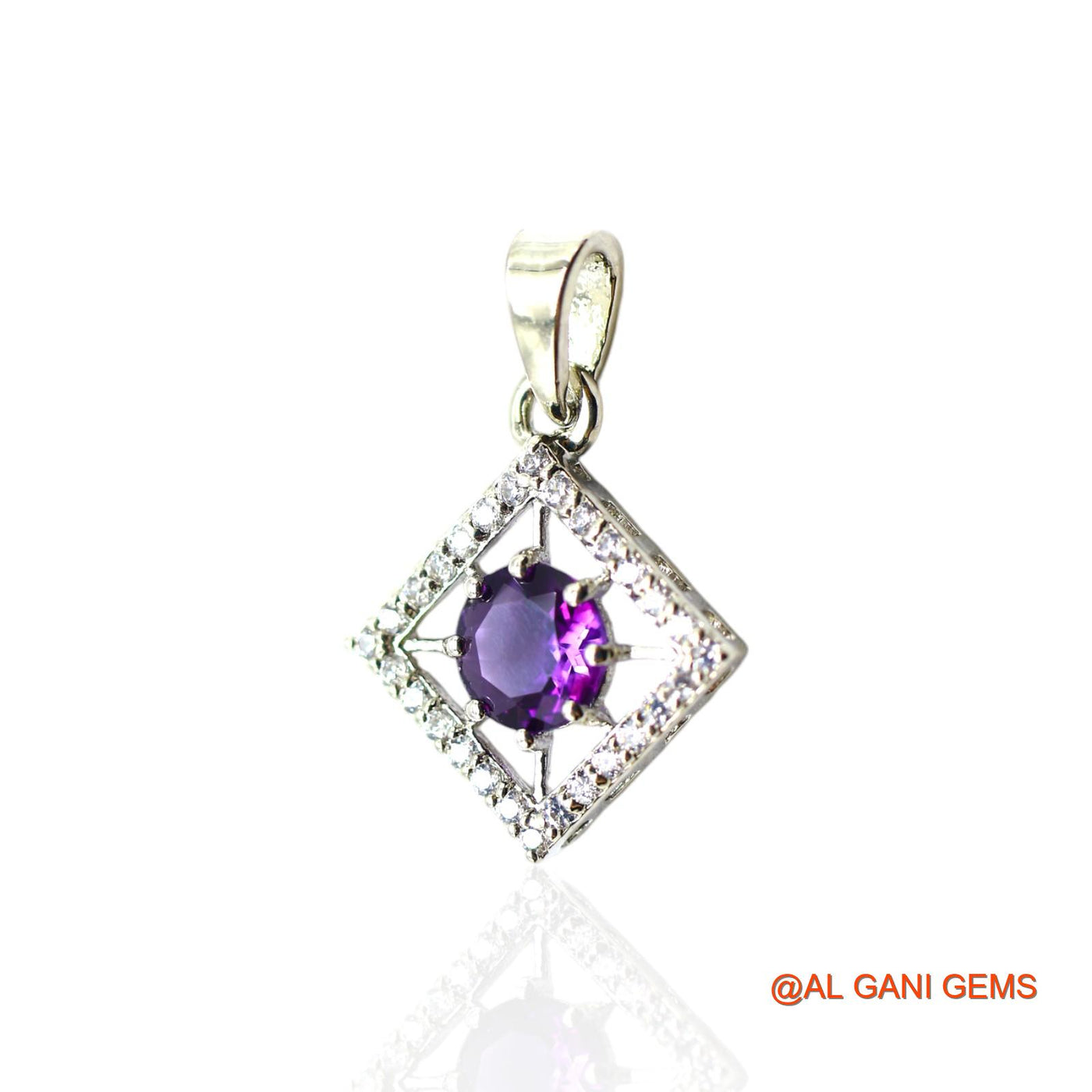 925 Silver Amethyst Gemstone Zircon Celestial Crown Chakra Pendant SP-14