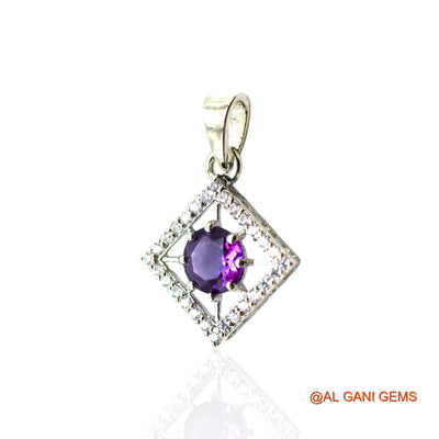 925 Silver Amethyst Gemstone Zircon Celestial Crown Chakra Pendant SP-14