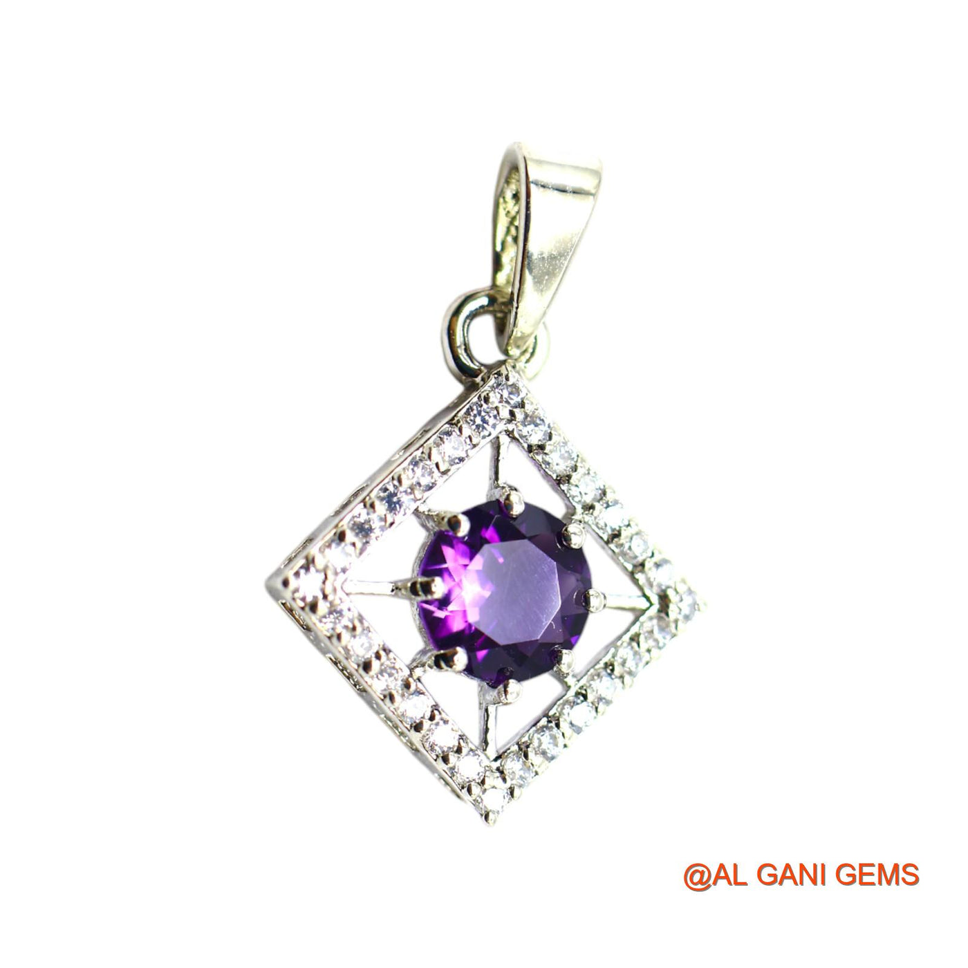 925 Silver Amethyst Gemstone Zircon Celestial Crown Chakra Pendant SP-14