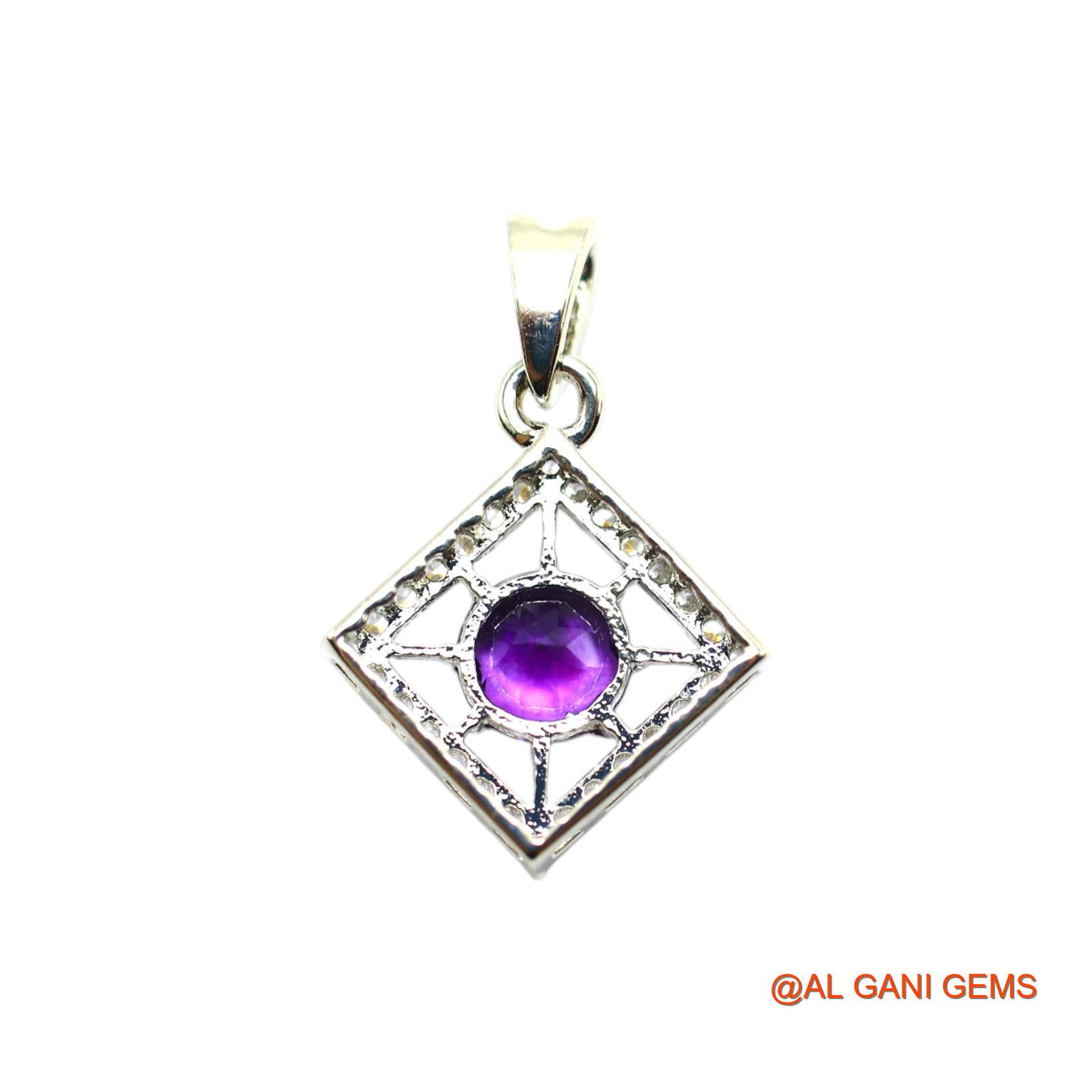 925 Silver Amethyst Gemstone Zircon Celestial Crown Chakra Pendant SP-14
