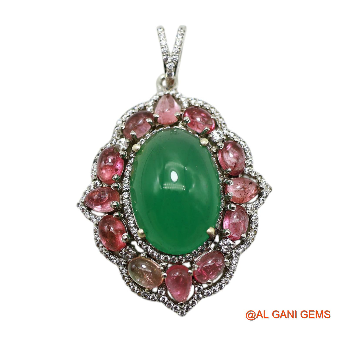 Sterling Silver Natural Aventurine Tourmaline Bezel Celestial Pendant SP-1