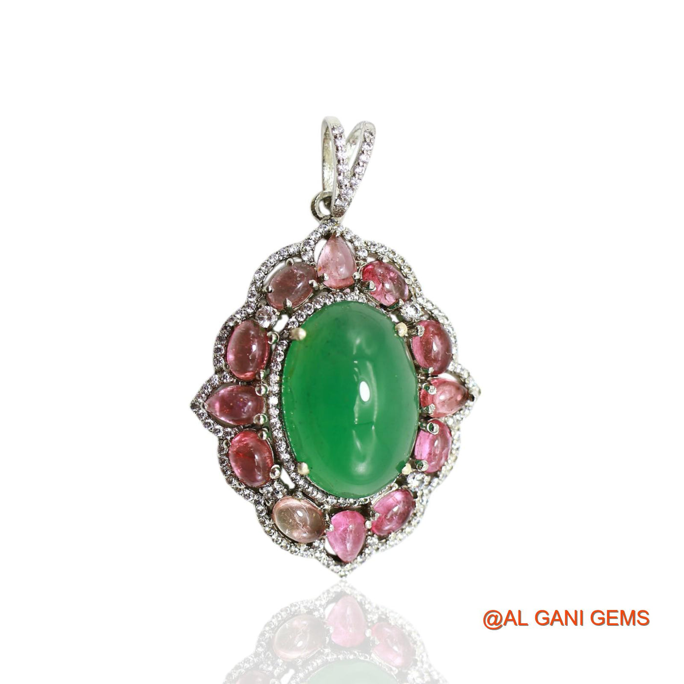 Sterling Silver Natural Aventurine Tourmaline Bezel Celestial Pendant SP-1