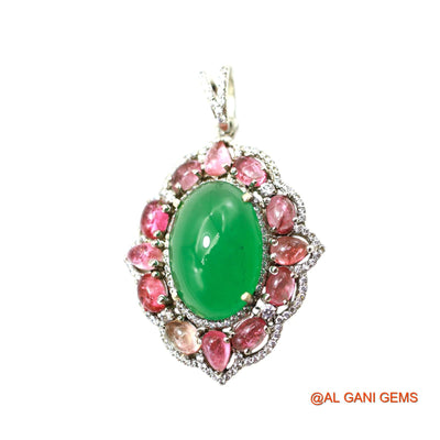 Sterling Silver Natural Aventurine Tourmaline Bezel Celestial Pendant SP-1