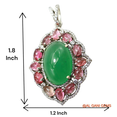 Sterling Silver Natural Aventurine Tourmaline Bezel Celestial Pendant SP-1