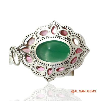 Sterling Silver Natural Aventurine Tourmaline Bezel Celestial Pendant SP-1
