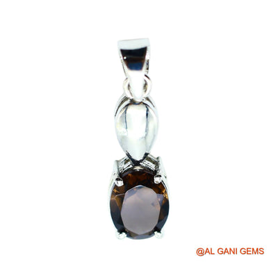 Sterling Silver Smokey Topaz Stone Mother Bezel Engagement Wedding Pendant SP-21