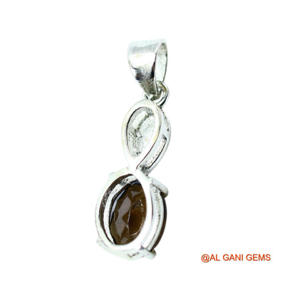 Sterling Silver Smokey Topaz Stone Mother Bezel Engagement Wedding Pendant SP-21