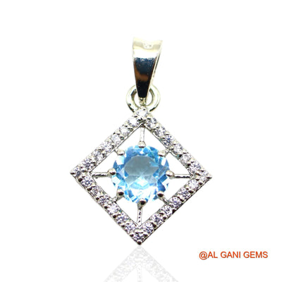 Faceted Blue Topaz Stone Zircon 925 Sterling Silver Bezel Mother Pendant SP-22