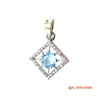 Faceted Blue Topaz Stone Zircon 925 Sterling Silver Bezel Mother Pendant SP-22