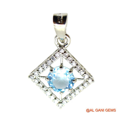 Faceted Blue Topaz Stone Zircon 925 Sterling Silver Bezel Mother Pendant SP-22
