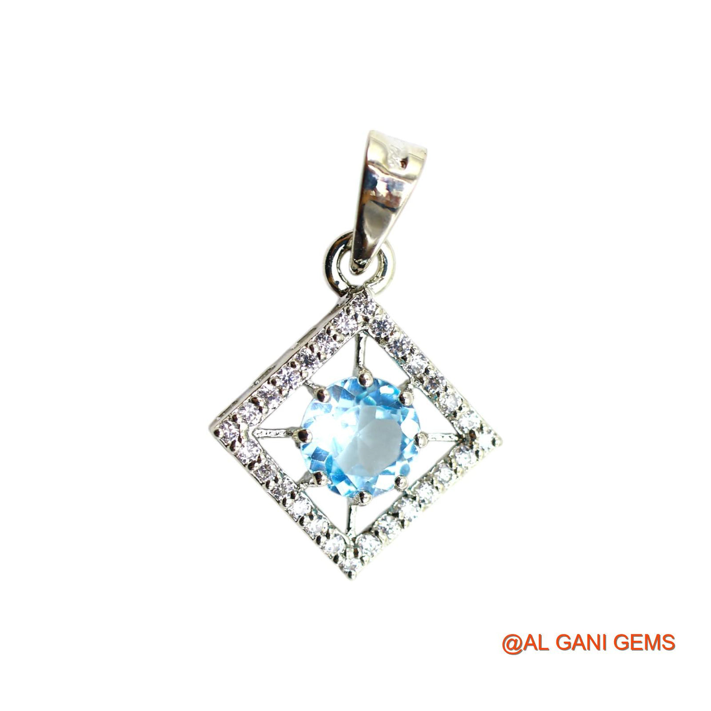 Faceted Blue Topaz Stone Zircon 925 Sterling Silver Bezel Mother Pendant SP-22
