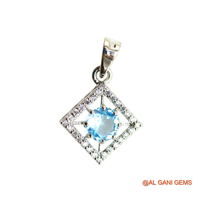 Faceted Blue Topaz Stone Zircon 925 Sterling Silver Bezel Mother Pendant SP-22