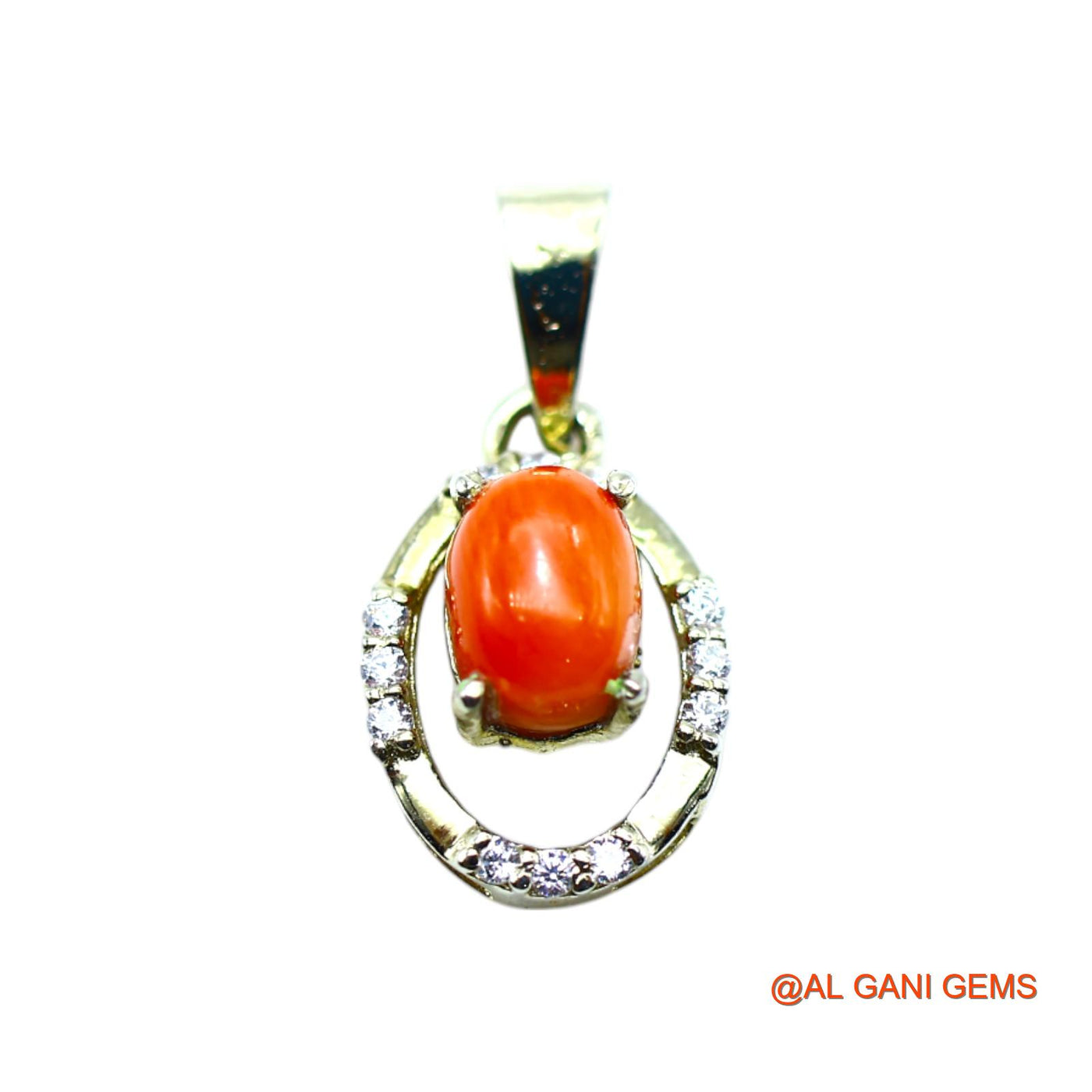 Sterling Silver Coral Stone Zircon Bezel Daughter Handmade Pendant SP-23