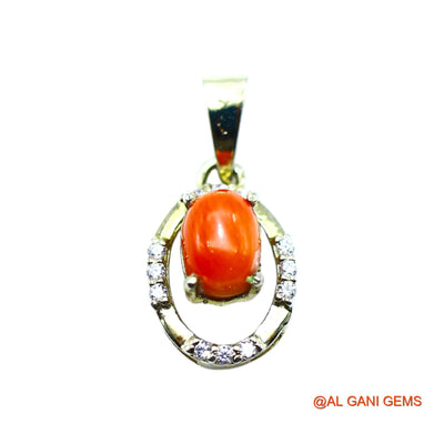 Sterling Silver Coral Stone Zircon Bezel Daughter Handmade Pendant SP-23