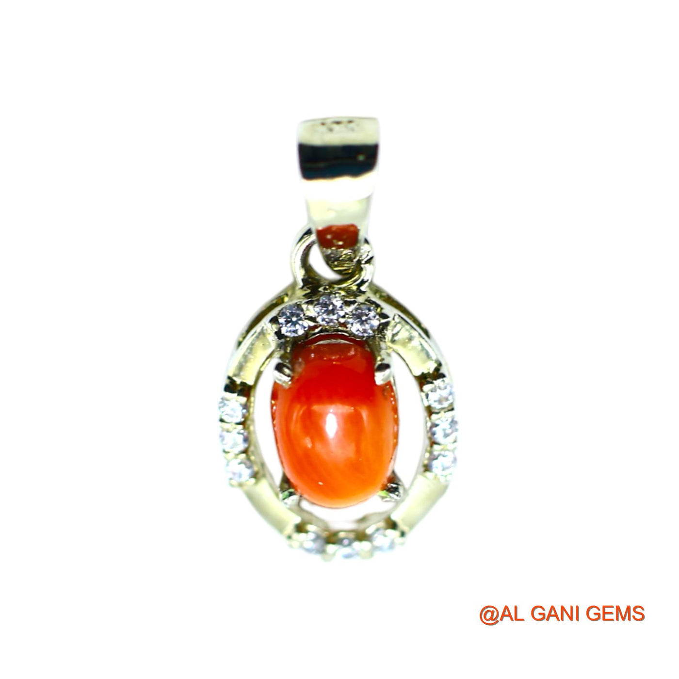 Sterling Silver Coral Stone Zircon Bezel Daughter Handmade Pendant SP-23