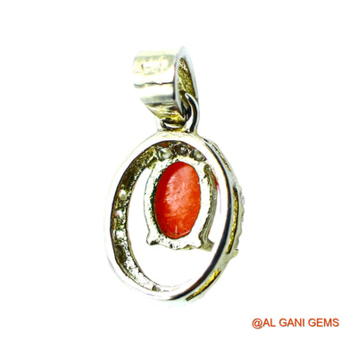 Sterling Silver Coral Stone Zircon Bezel Daughter Handmade Pendant SP-23