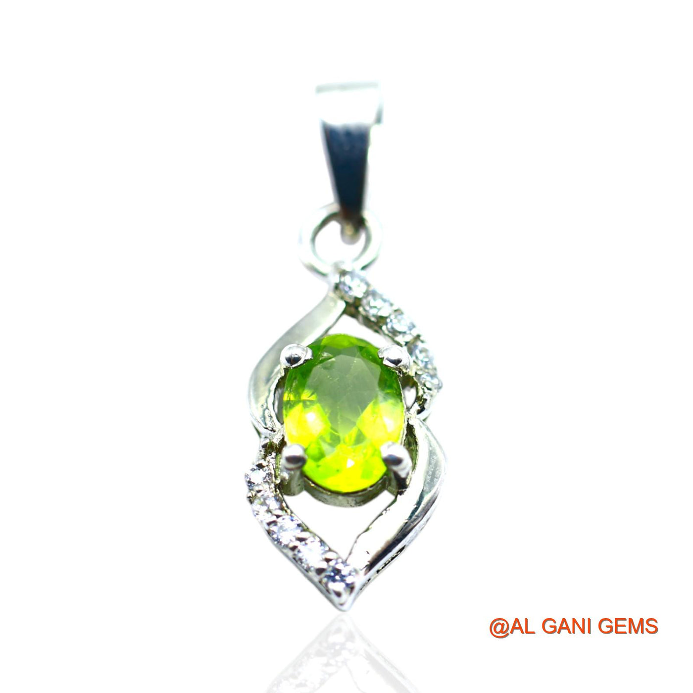 August Peridot Stone Zircon Sterling Silver Handmade Bezel Pendant SP-24