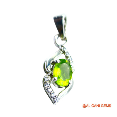August Peridot Stone Zircon Sterling Silver Handmade Bezel Pendant SP-24