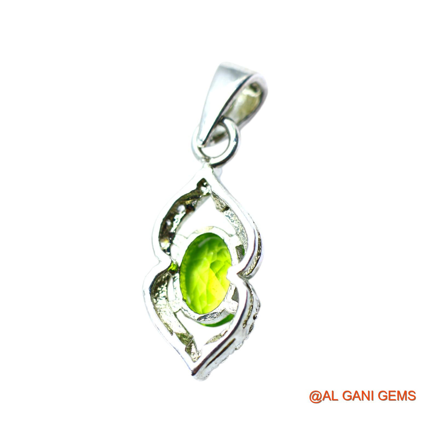 August Peridot Stone Zircon Sterling Silver Handmade Bezel Pendant SP-24