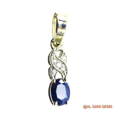 Third Eye Chakra Blue Sapphire Gemstone Zircon 925 Silver Wedding Pendant SP-25