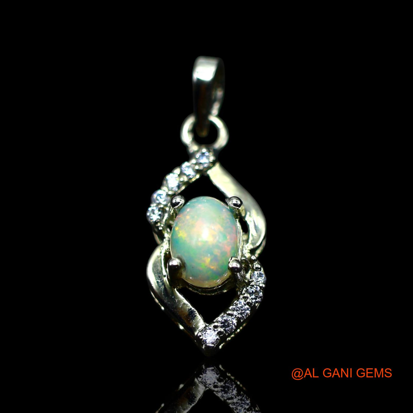Sacral Chakra Ethiopian Fire Opal Stone Zircon Bezel Pendant 925 Sterling Silver SP-26
