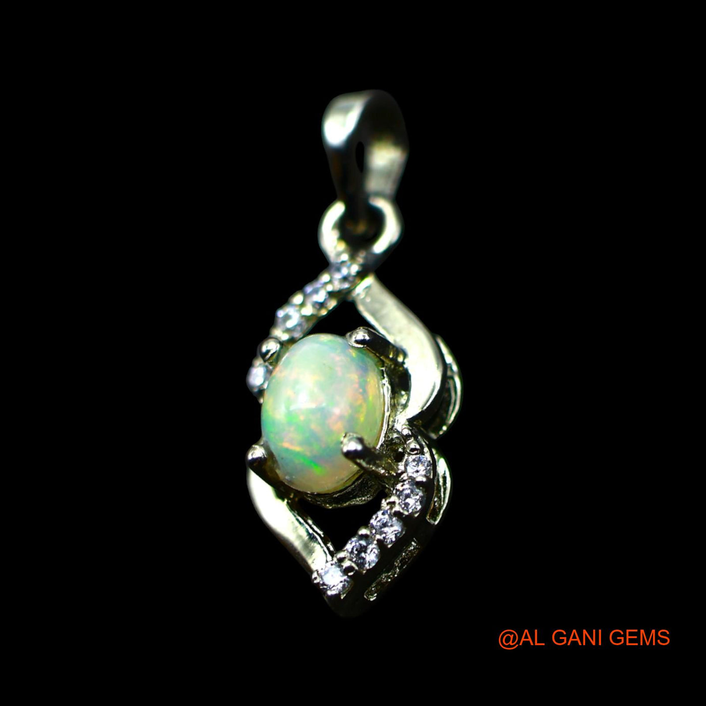 Sacral Chakra Ethiopian Fire Opal Stone Zircon Bezel Pendant 925 Sterling Silver SP-26