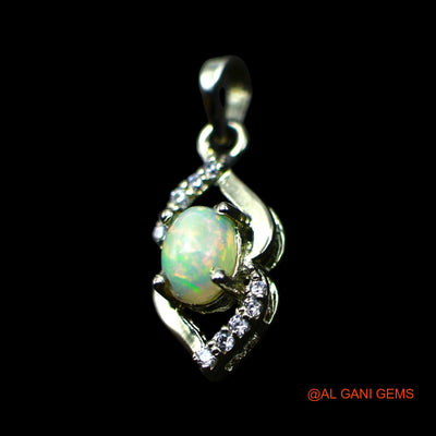 Sacral Chakra Ethiopian Fire Opal Stone Zircon Bezel Pendant 925 Sterling Silver SP-26