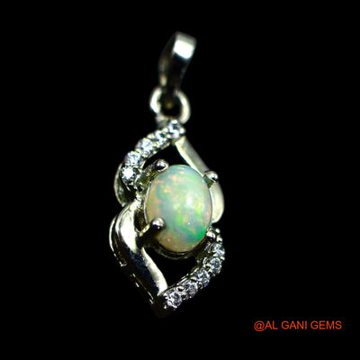 Sacral Chakra Ethiopian Fire Opal Stone Zircon Bezel Pendant 925 Sterling Silver SP-26