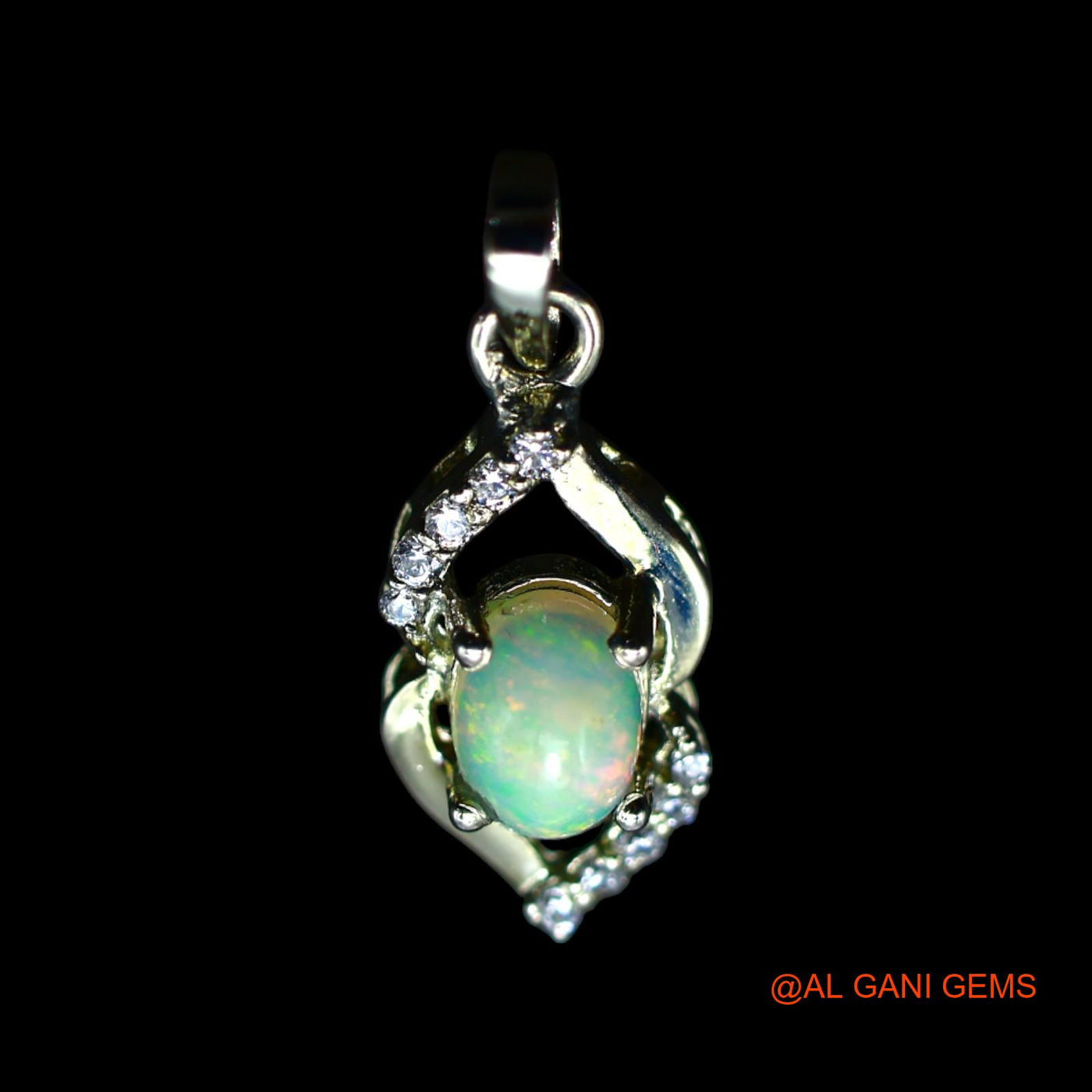 Sacral Chakra Ethiopian Fire Opal Stone Zircon Bezel Pendant 925 Sterling Silver SP-26