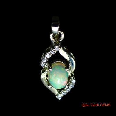 Sacral Chakra Ethiopian Fire Opal Stone Zircon Bezel Pendant 925 Sterling Silver SP-26