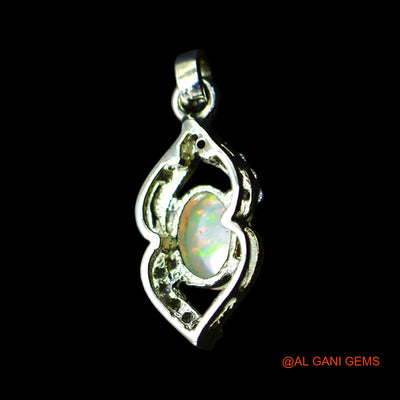 Sacral Chakra Ethiopian Fire Opal Stone Zircon Bezel Pendant 925 Sterling Silver SP-26