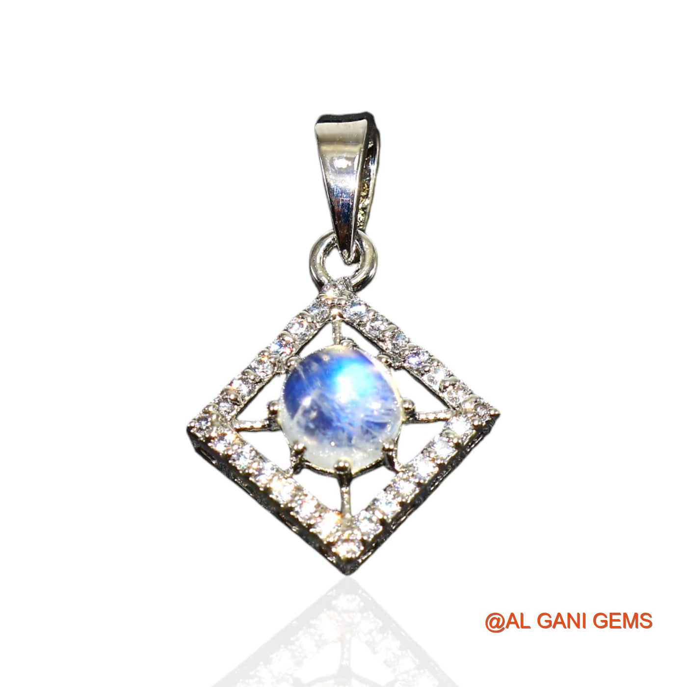 White Rainbow Moonstone Gemstone Zircon Daughter Birthday Wedding Pendant 925 Silver SP-27