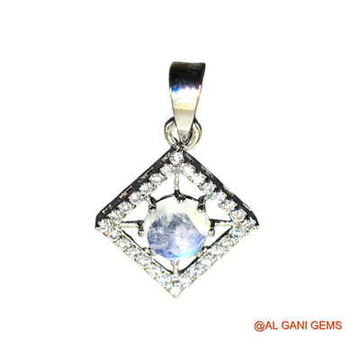 White Rainbow Moonstone Gemstone Zircon Daughter Birthday Wedding Pendant 925 Silver SP-27