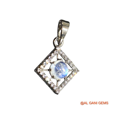 White Rainbow Moonstone Gemstone Zircon Daughter Birthday Wedding Pendant 925 Silver SP-27