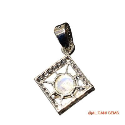White Rainbow Moonstone Gemstone Zircon Daughter Birthday Wedding Pendant 925 Silver SP-27