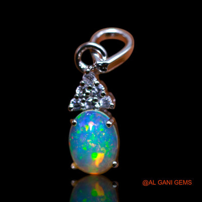 925 Sterling Silver Natural Ethiopian Fire Opal Zircon Bezel Handcrafted Pendant SP-29