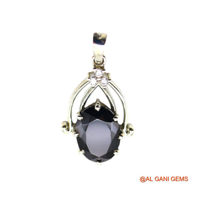 Faceted Natural Black Spinal Zircon Daughter Bezel Pendant Sterling Silver SP-4