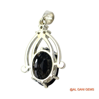Faceted Natural Black Spinal Zircon Daughter Bezel Pendant Sterling Silver SP-4