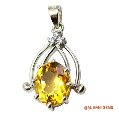 925 Silver Citrine Stone Zircon Bezel November Birth Mother Pendant SP-5