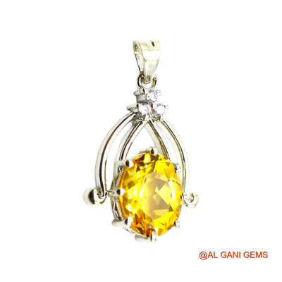 925 Silver Citrine Stone Zircon Bezel November Birth Mother Pendant SP-5