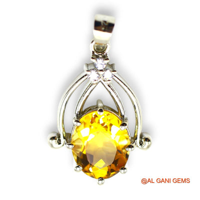 925 Silver Citrine Stone Zircon Bezel November Birth Mother Pendant SP-5