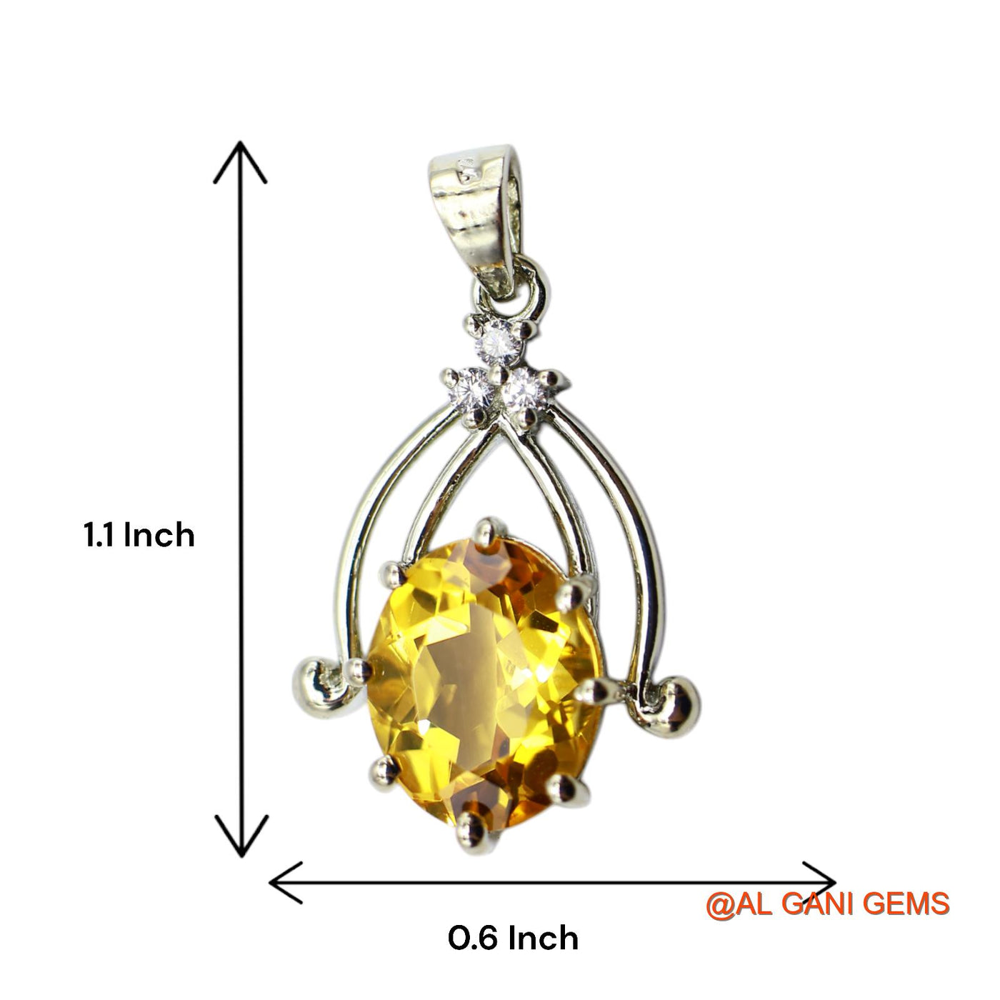 925 Silver Citrine Stone Zircon Bezel November Birth Mother Pendant SP-5